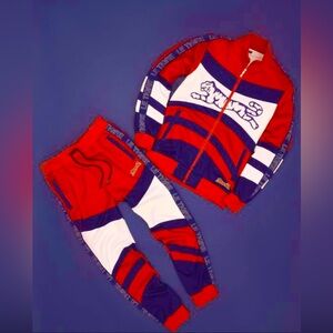 Le Tigre Abington Tracksuit Jacket Joggers Pants Set Red Navy Blue (Set of 2)